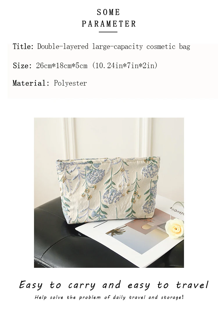 Blue Bouquet Women Makeup Bag, Large Capacity Canvas Toiletry Bag-for Sanitary Napkin & Makeup Supplies Storage,Travel Organizer