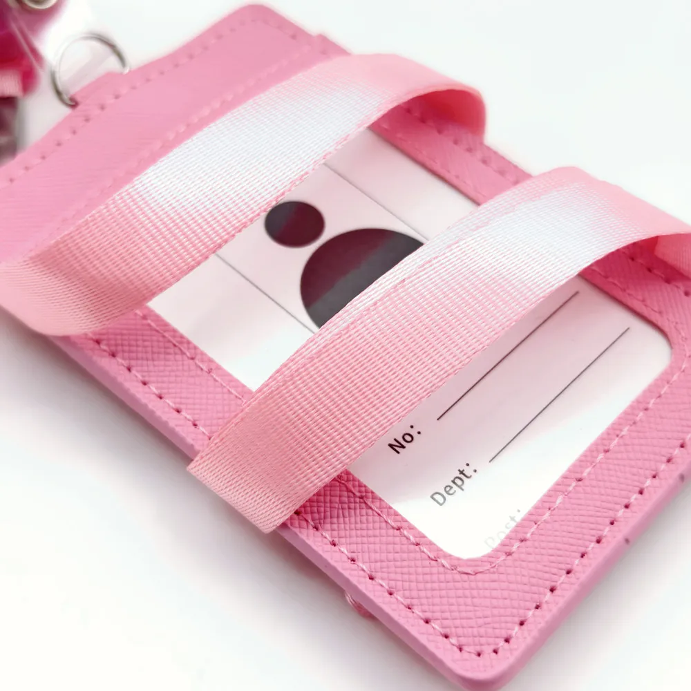 PU Leather Slim Minimalist Wallet ID Card ID Card Holder, Retractable Lanyard Neck Strap with 1 ID Window and 2 Card Slot