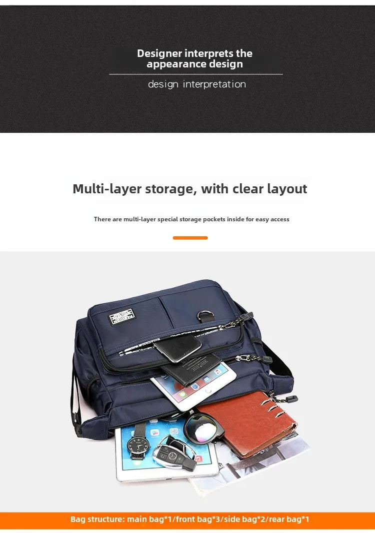 Design Oxford Shoulder Bag Large Capacity Men's Casual Multi-layer Pocket Fashion Single Shoulder Crossbody Luxury Messenger Bag