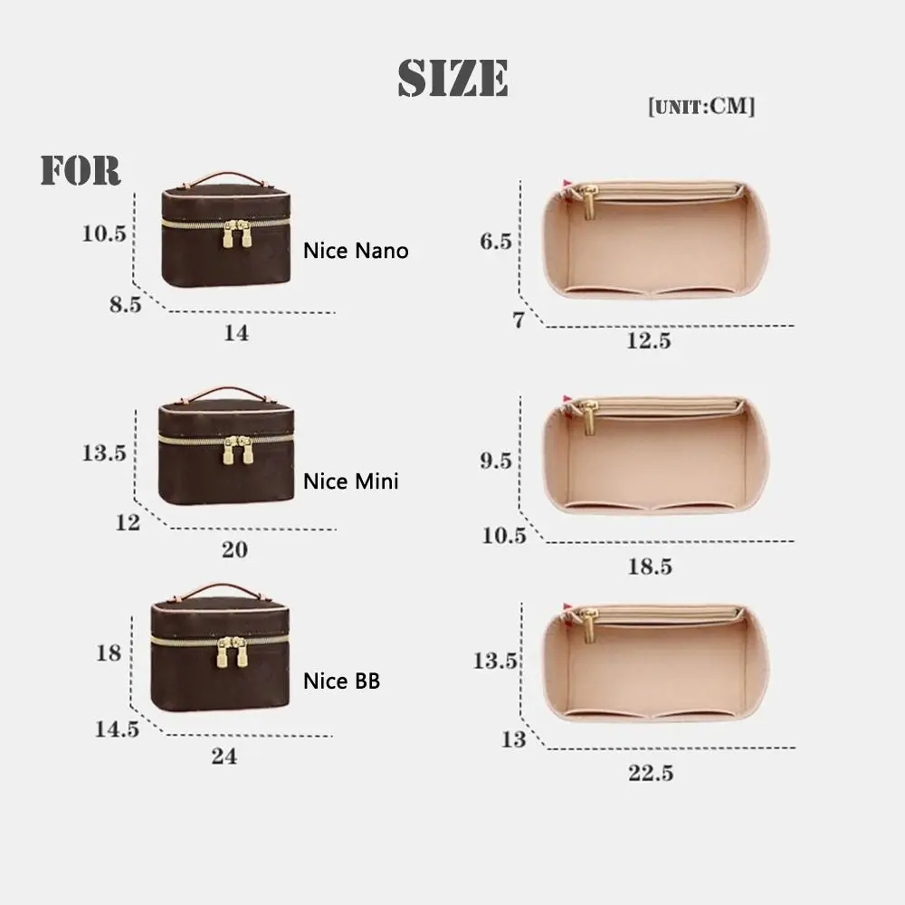 Felt Handbag Insert Bag Bag Support Storage Purse Liner Portable Organization Internal Bag for LV Nice Nano/Mini/BB/Vanity