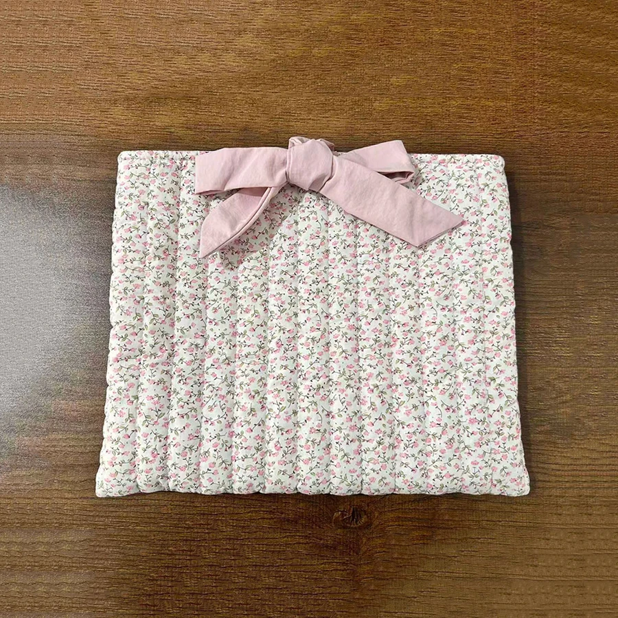 1PC Floral Quilted Makeup Bag with Bow Large Capacity Multifunctional Practical Lightweight College Style Unsealed Lined