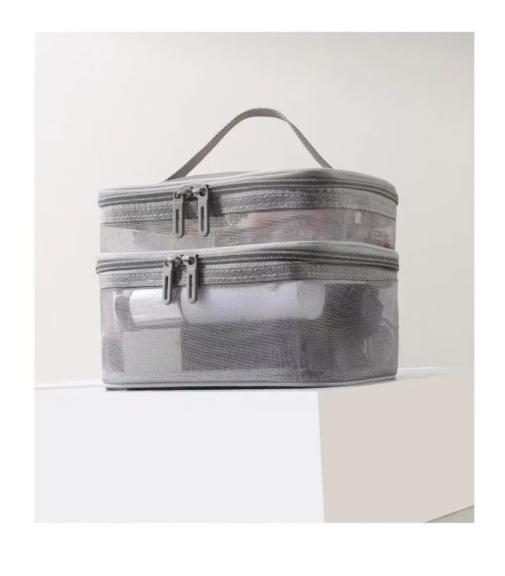 2/3 Layer Portable Transparent Mesh Travel Bag Large Capacity Storage Toiletry Bag 2/3 Layer Makeup Case Toiletries Organization