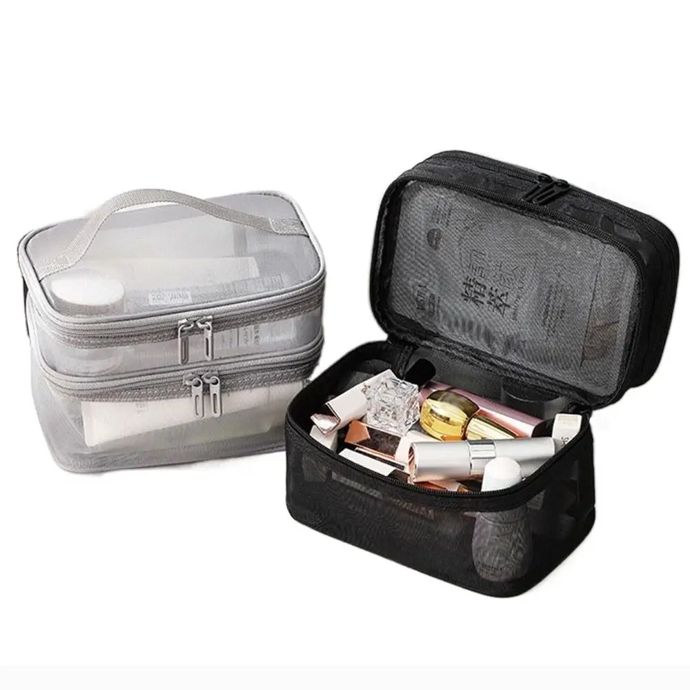 2/3 Layer Portable Transparent Mesh Travel Bag Large Capacity Storage Toiletry Bag 2/3 Layer Makeup Case Toiletries Organization