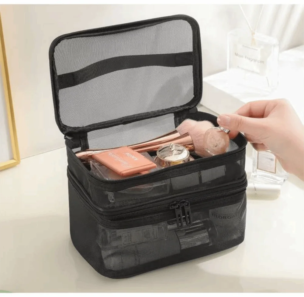 2/3 Layer Portable Transparent Mesh Travel Bag Large Capacity Storage Toiletry Bag 2/3 Layer Makeup Case Toiletries Organization