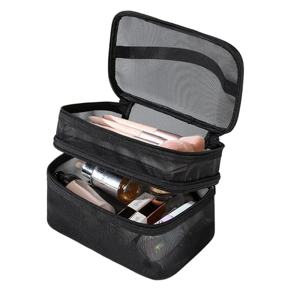 2/3 Layer Portable Transparent Mesh Travel Bag Large Capacity Storage Toiletry Bag 2/3 Layer Makeup Case Toiletries Organization
