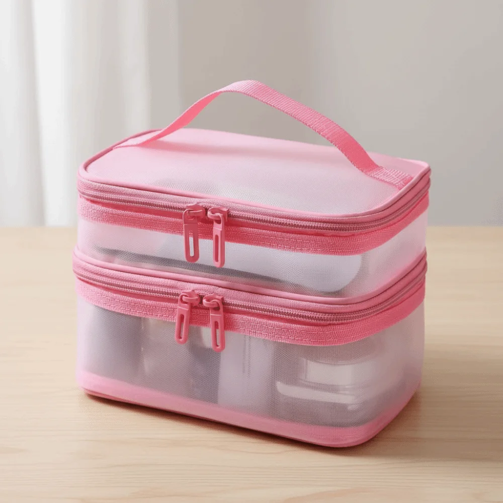 2/3 Layer Portable Transparent Mesh Travel Bag Large Capacity Storage Toiletry Bag 2/3 Layer Makeup Case Toiletries Organization