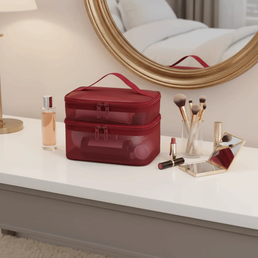 2/3 Layer Portable Transparent Mesh Travel Bag Large Capacity Storage Toiletry Bag 2/3 Layer Makeup Case Toiletries Organization