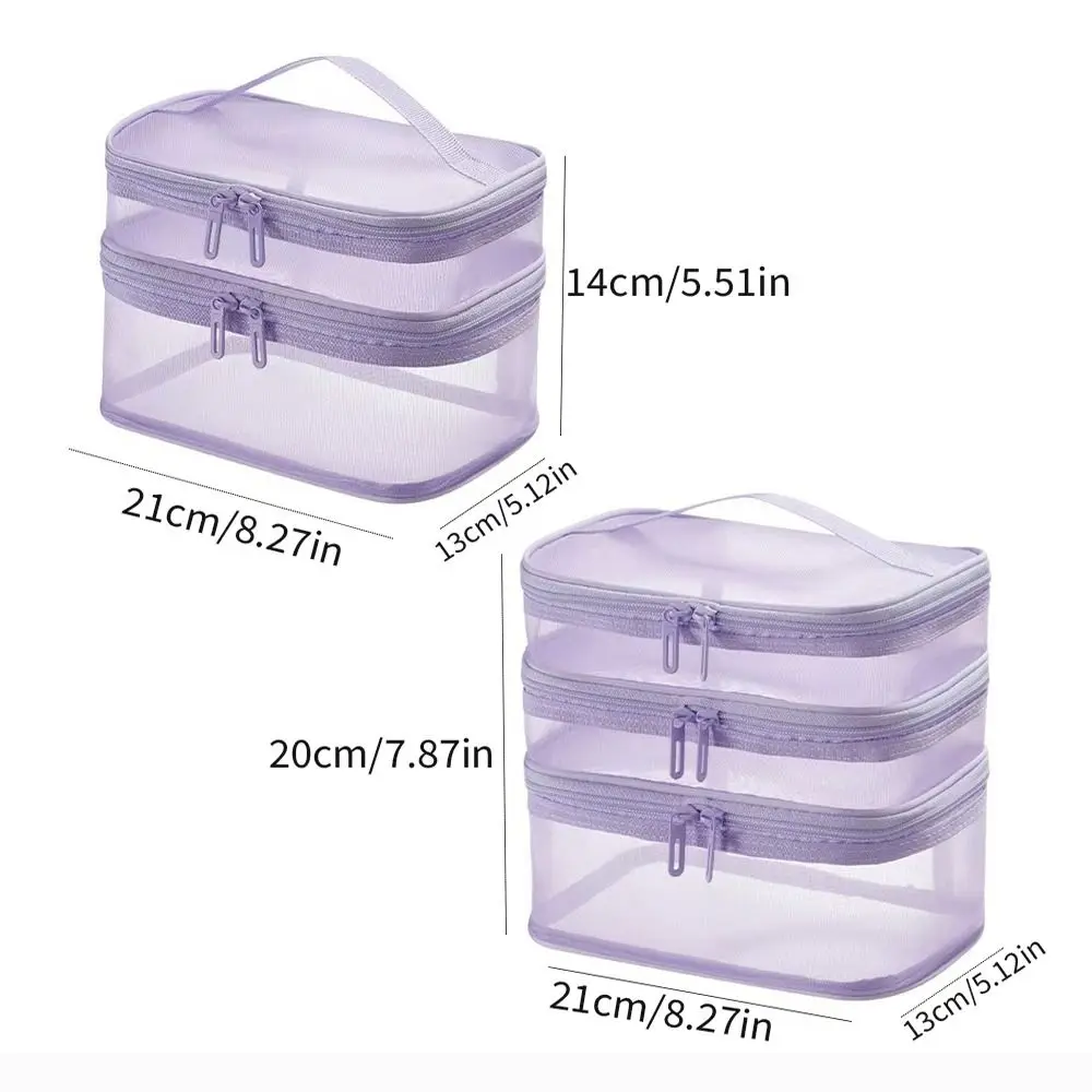 2/3 Layer Portable Transparent Mesh Travel Bag Large Capacity Storage Toiletry Bag 2/3 Layer Makeup Case Toiletries Organization
