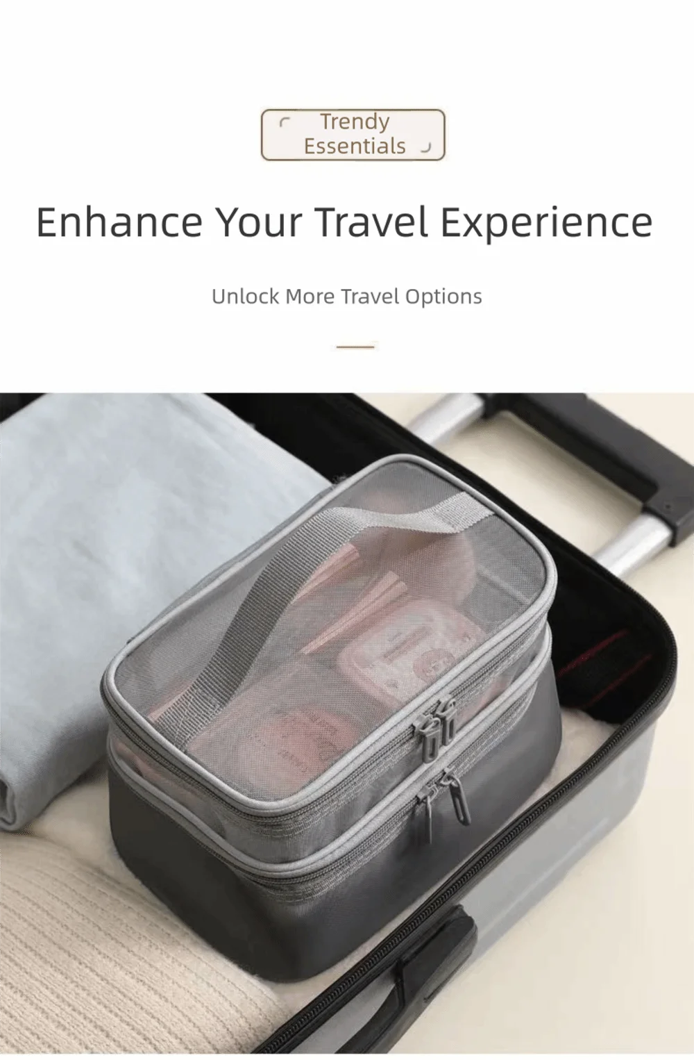 2/3 Layer Portable Transparent Mesh Travel Bag Large Capacity Storage Toiletry Bag 2/3 Layer Makeup Case Toiletries Organization