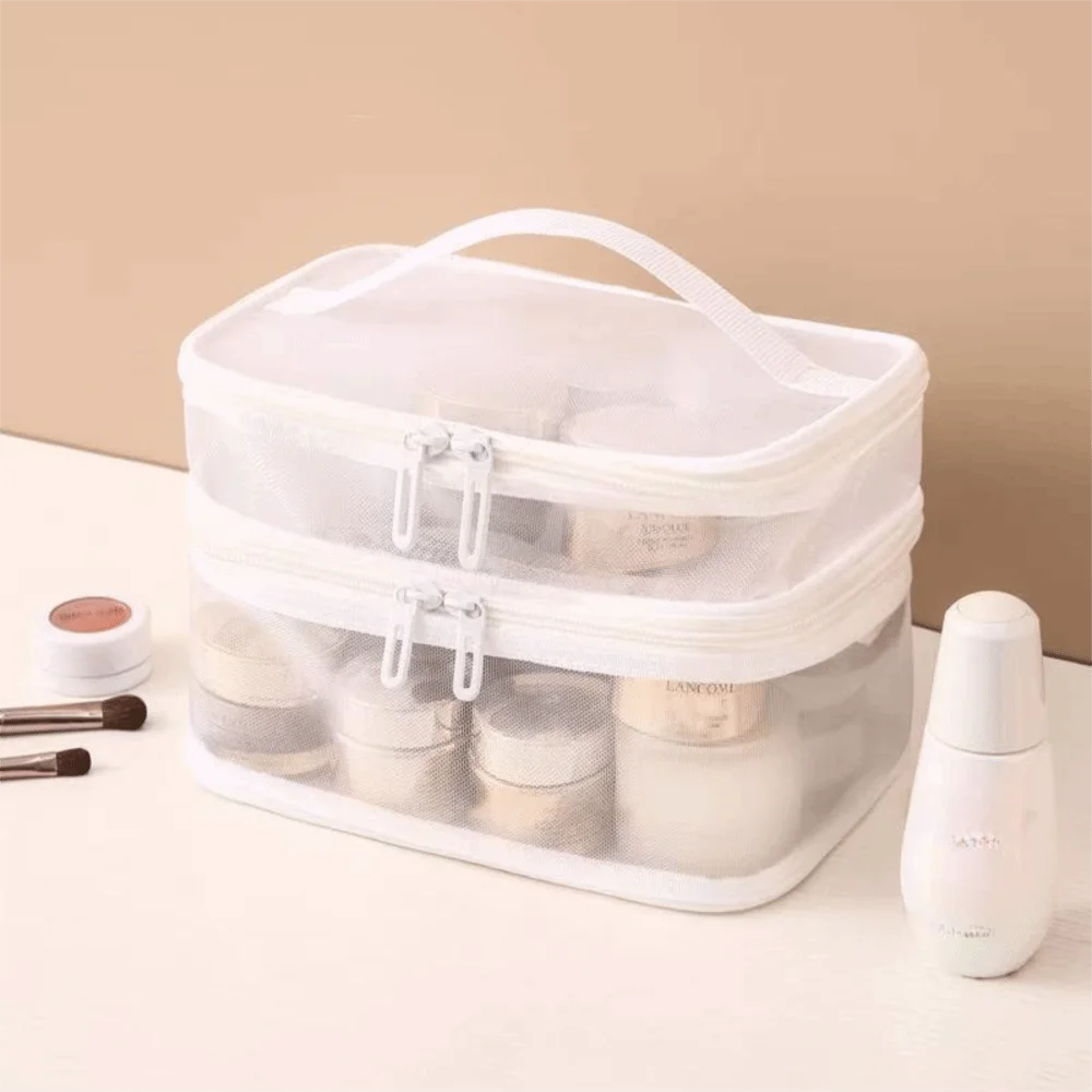 2/3 Layer Portable Transparent Mesh Travel Bag Large Capacity Storage Toiletry Bag 2/3 Layer Makeup Case Toiletries Organization
