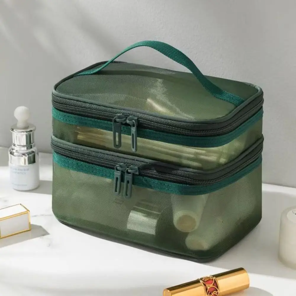 2/3 Layer Portable Transparent Mesh Travel Bag Large Capacity Storage Toiletry Bag 2/3 Layer Makeup Case Toiletries Organization
