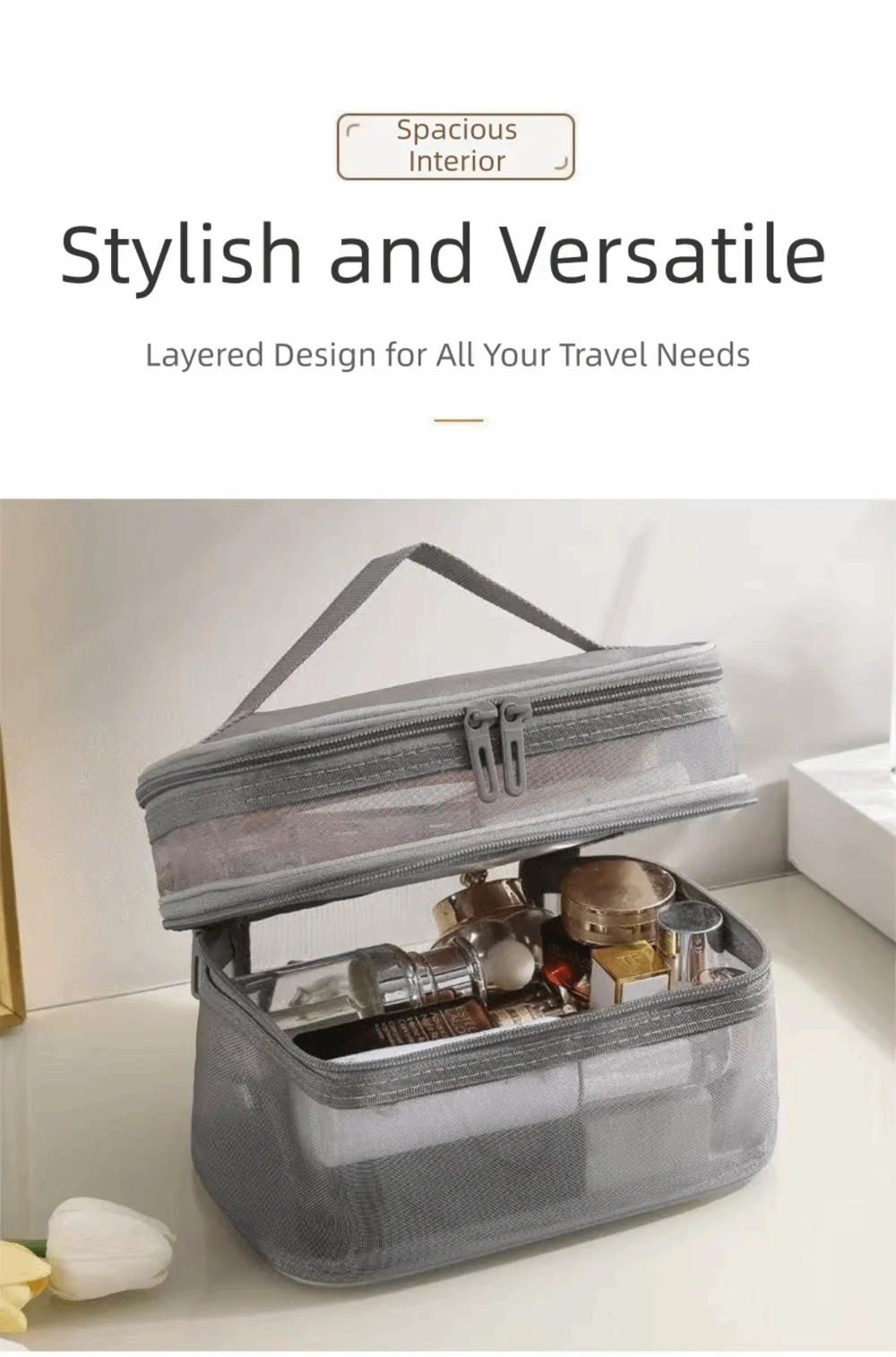 2/3 Layer Portable Transparent Mesh Travel Bag Large Capacity Storage Toiletry Bag 2/3 Layer Makeup Case Toiletries Organization