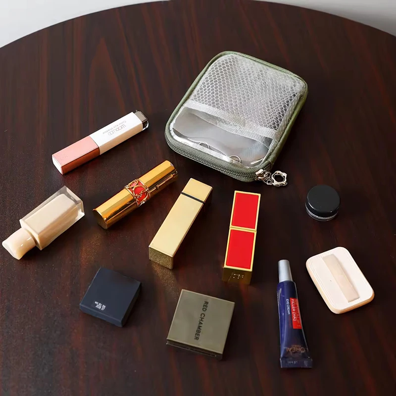 Portable Lipstick Pouch Transparent Touch-Up Cosmetic Pouch Cosmetic Organizer Travel Bluetooth Headphone Charging Cable Pouch