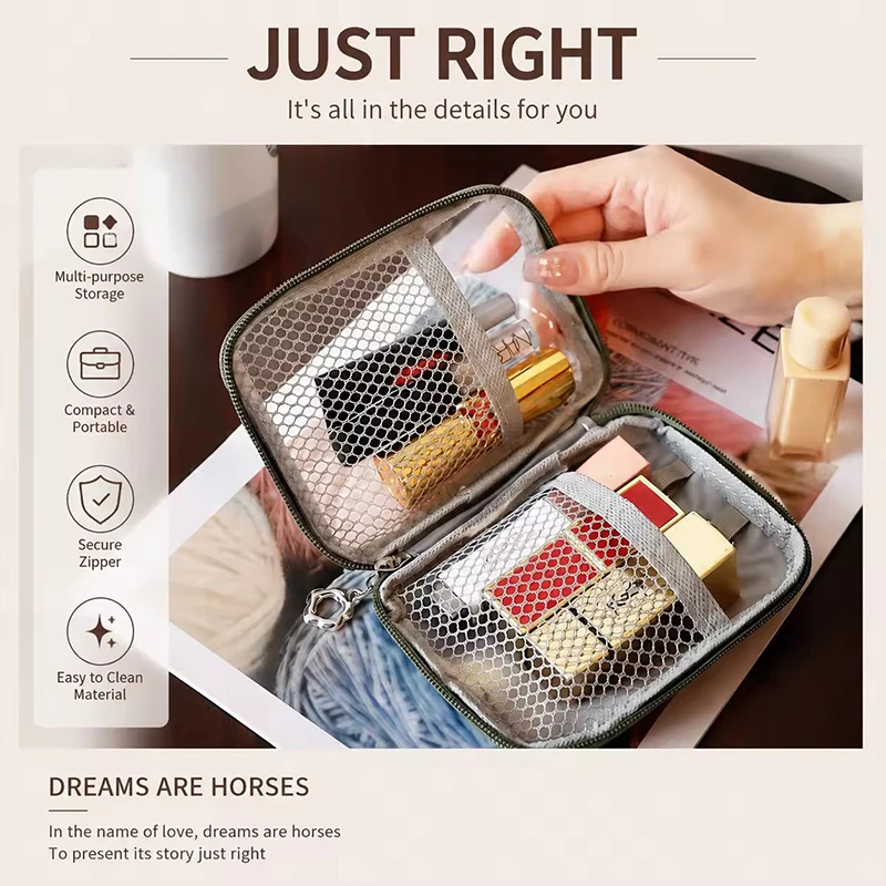 Portable Lipstick Pouch Transparent Touch-Up Cosmetic Pouch Cosmetic Organizer Travel Bluetooth Headphone Charging Cable Pouch