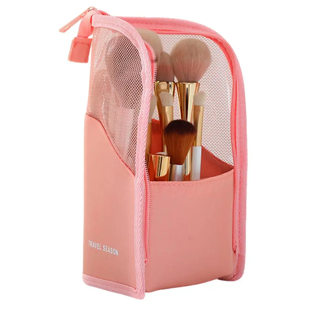 Standing Mesh Toiletry Bag Women Portable Cosmetic Makeup Organizer Travel Waterproof Toothbrush Storage Case Beauty Pouch