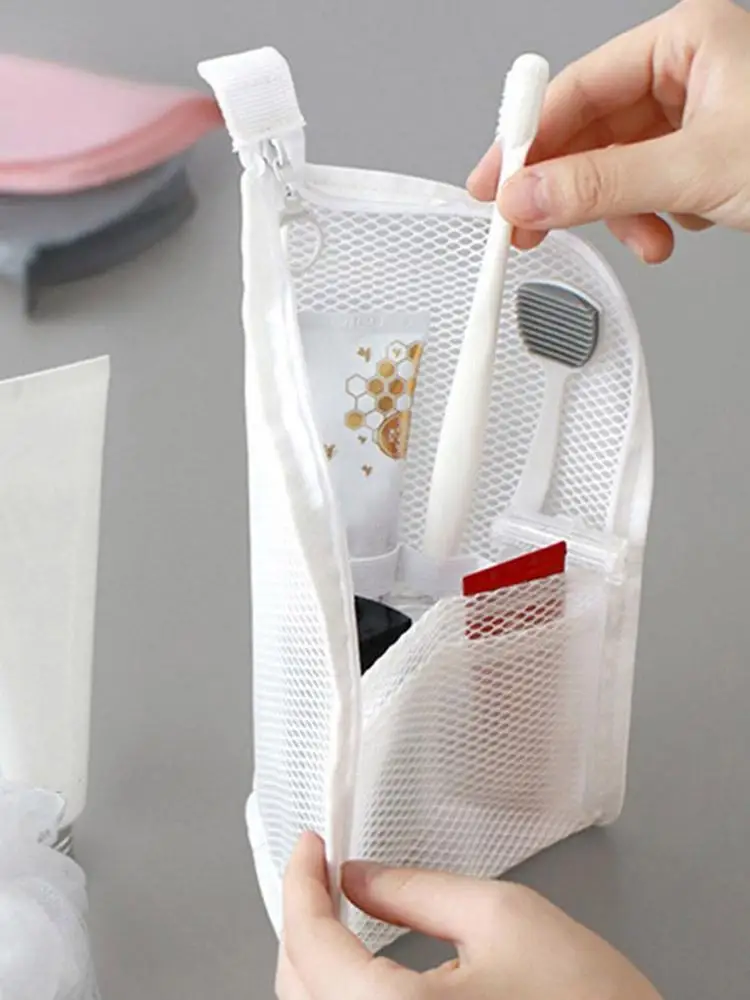Standing Mesh Toiletry Bag Women Portable Cosmetic Makeup Organizer Travel Waterproof Toothbrush Storage Case Beauty Pouch