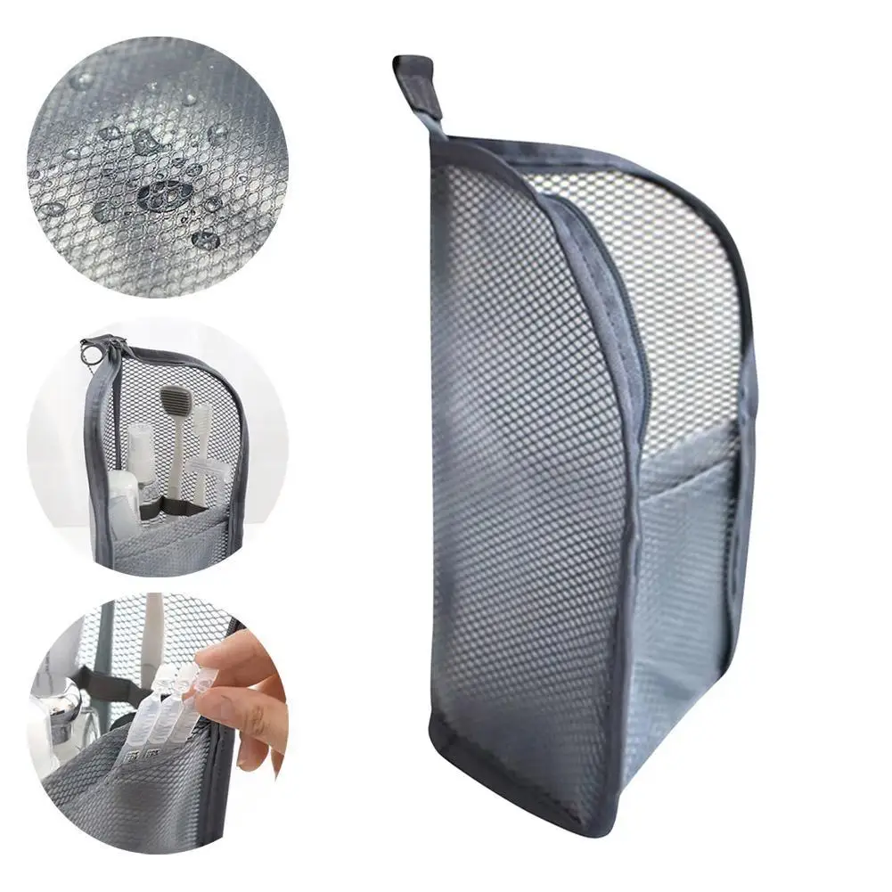 Standing Mesh Toiletry Bag Women Portable Cosmetic Makeup Organizer Travel Waterproof Toothbrush Storage Case Beauty Pouch