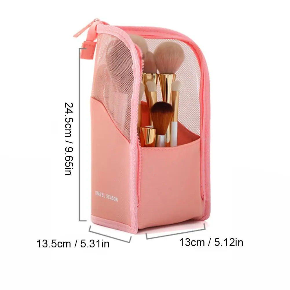 Standing Mesh Toiletry Bag Women Portable Cosmetic Makeup Organizer Travel Waterproof Toothbrush Storage Case Beauty Pouch
