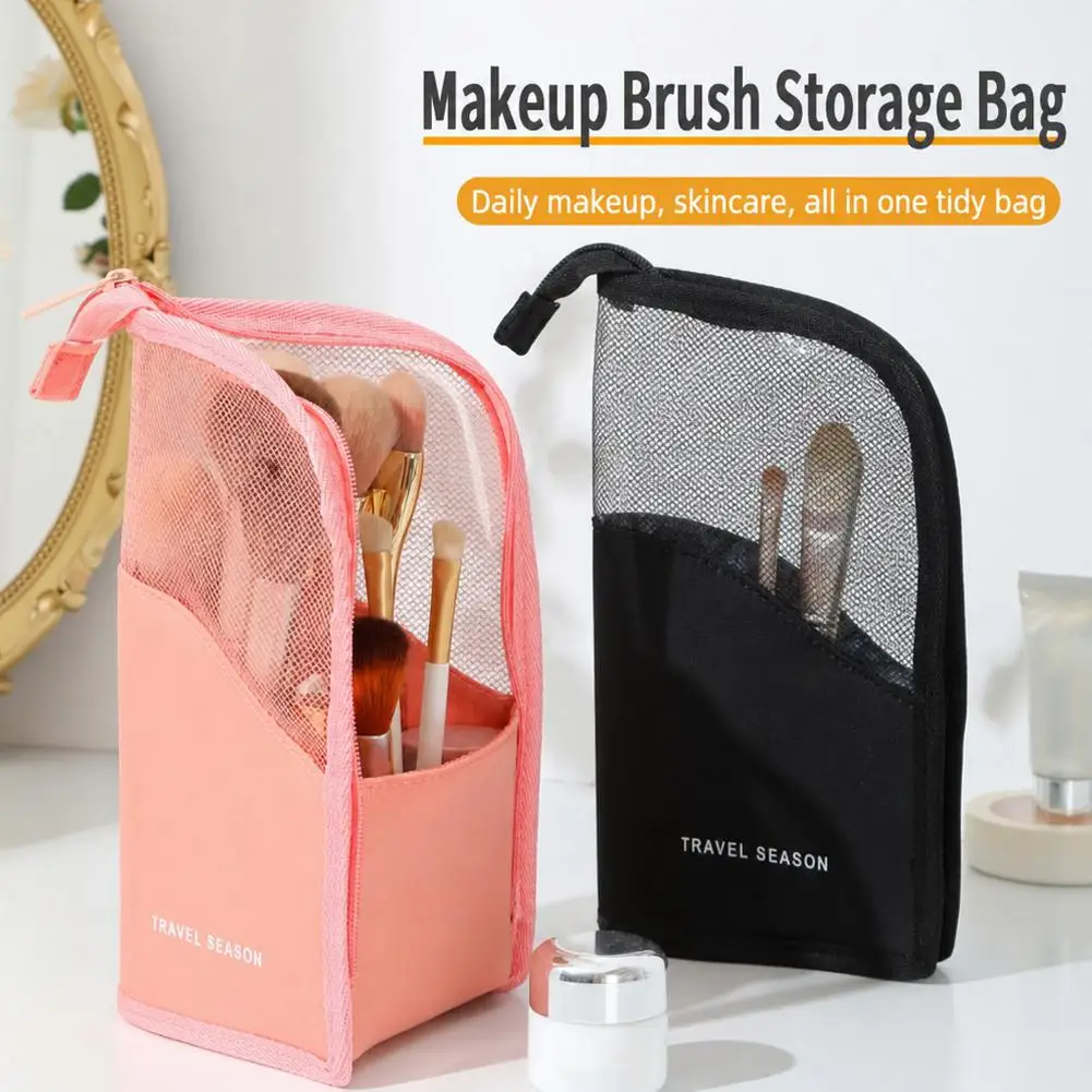 Standing Mesh Toiletry Bag Women Portable Cosmetic Makeup Organizer Travel Waterproof Toothbrush Storage Case Beauty Pouch