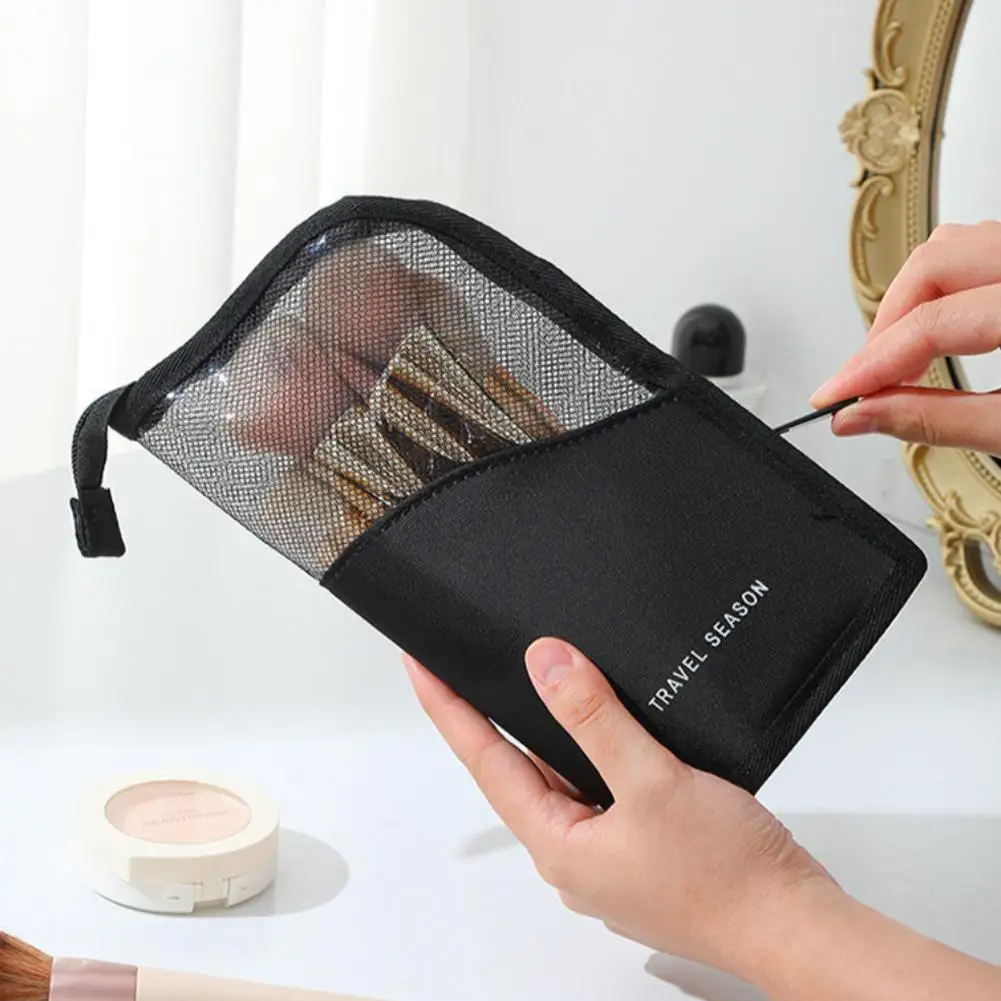 Standing Mesh Toiletry Bag Women Portable Cosmetic Makeup Organizer Travel Waterproof Toothbrush Storage Case Beauty Pouch