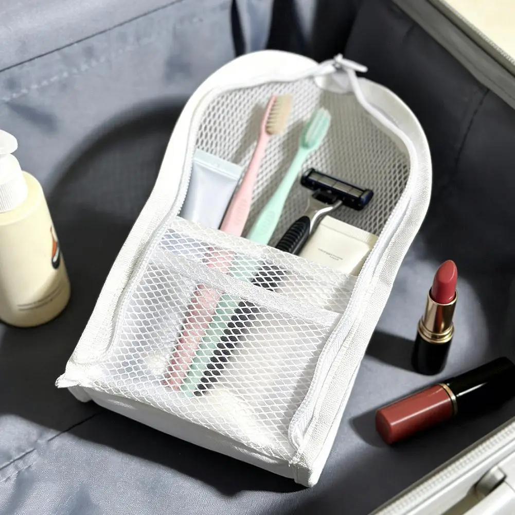 Standing Mesh Toiletry Bag Women Portable Cosmetic Makeup Organizer Travel Waterproof Toothbrush Storage Case Beauty Pouch