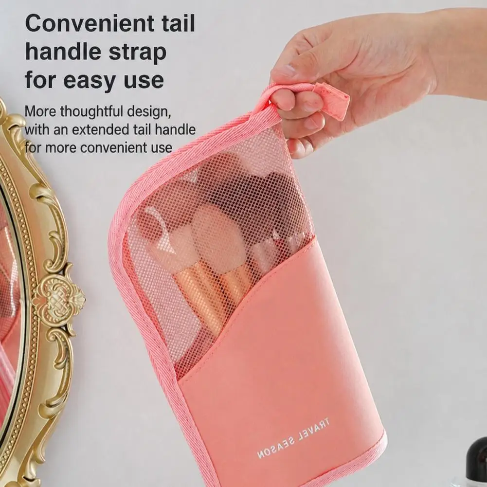 Standing Mesh Toiletry Bag Women Portable Cosmetic Makeup Organizer Travel Waterproof Toothbrush Storage Case Beauty Pouch