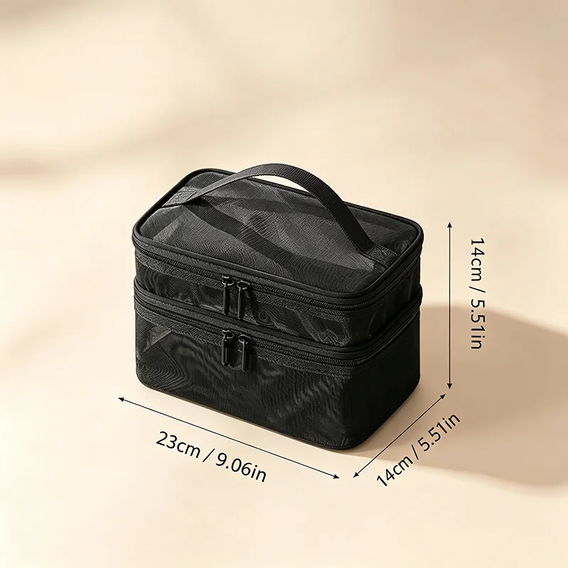 Portable Handheld Mesh Cosmetic Pouch Large Capacity Toiletry Organizer Multifunctional Travel Makeup Storage Bag