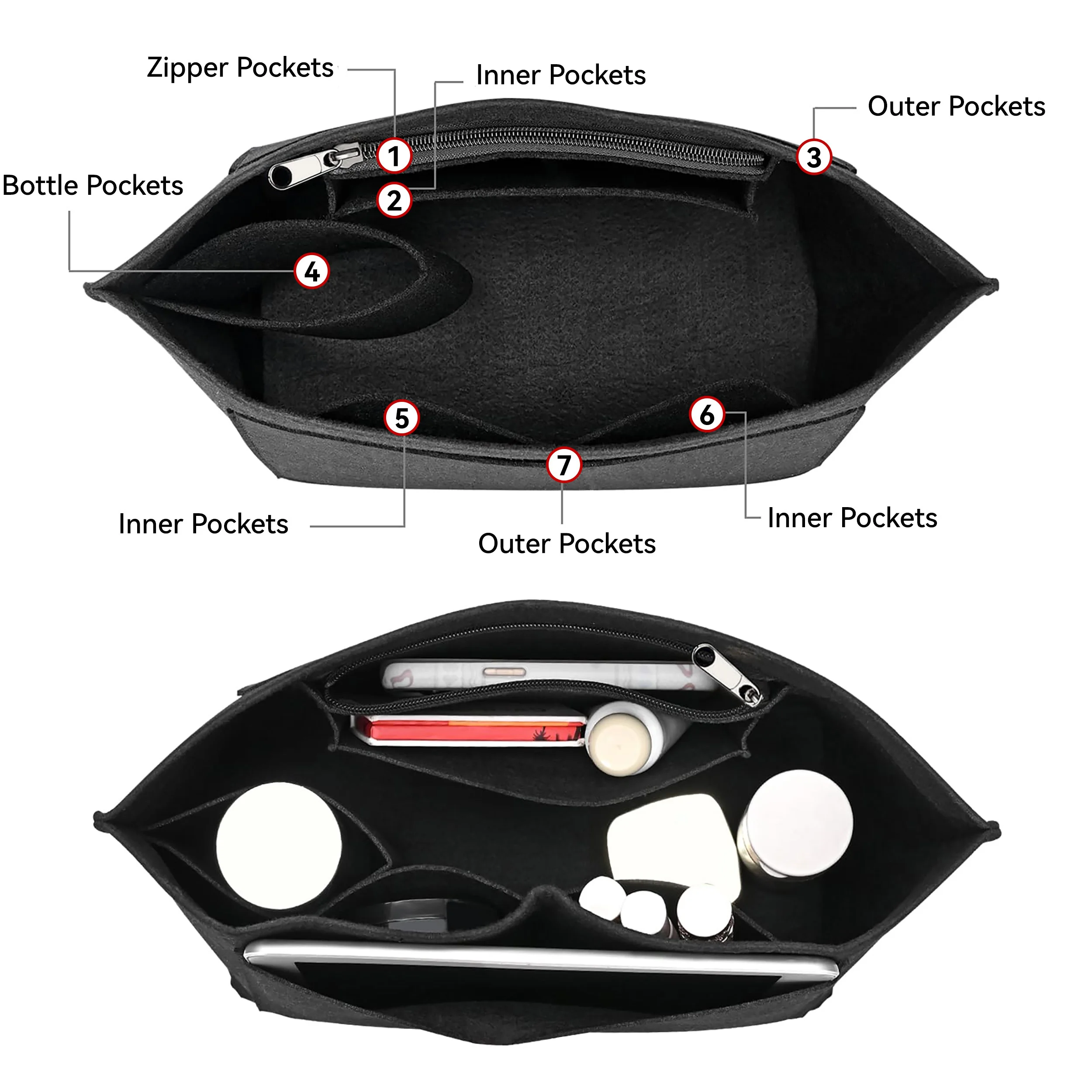 Felt Insert Bag For Longchamp Handbag Liner Bag Felt Cloth Makeup Bag Support Travel Portable Insert Purse Organizer, 4 Size
