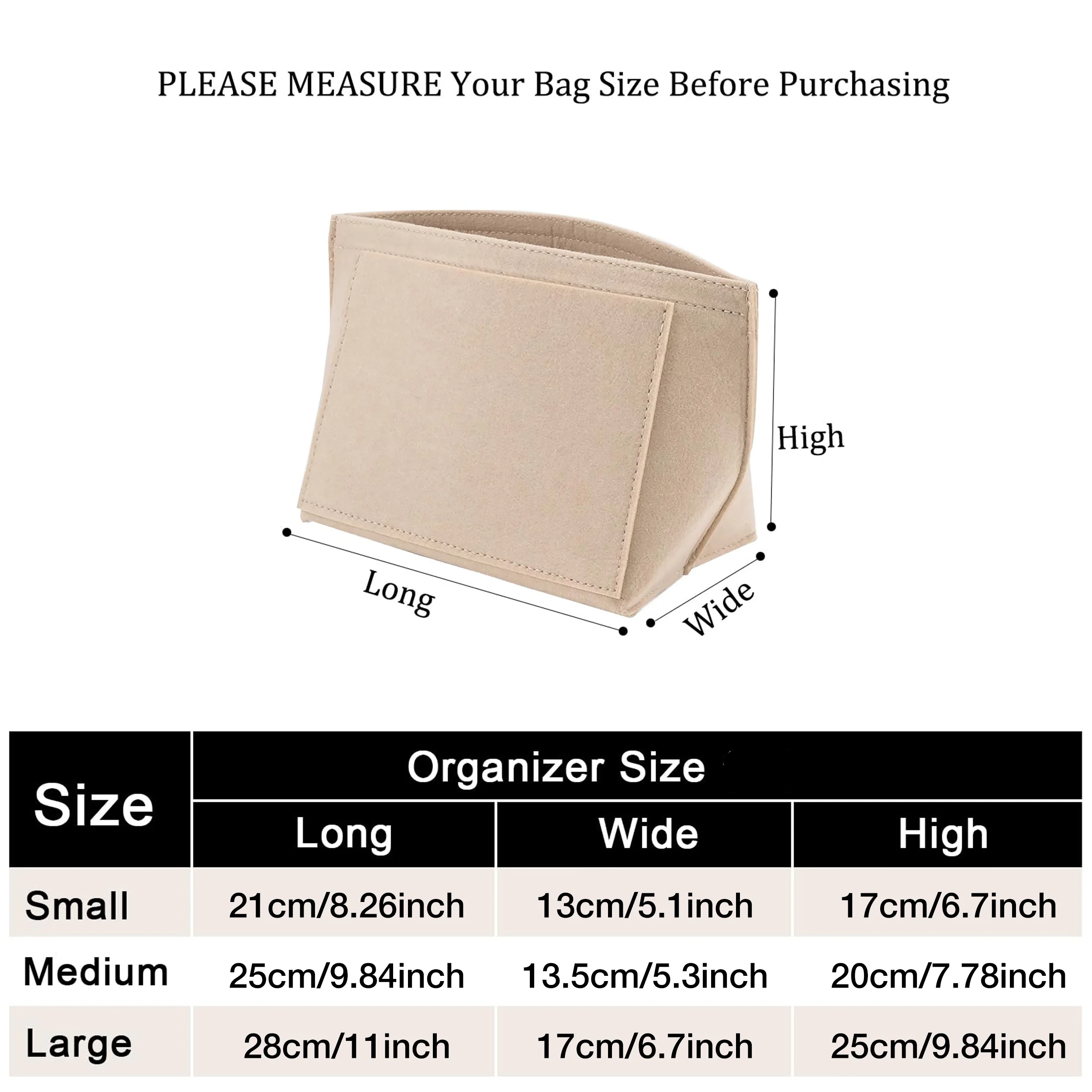 Felt Insert Bag For Longchamp Handbag Liner Bag Felt Cloth Makeup Bag Support Travel Portable Insert Purse Organizer, 4 Size