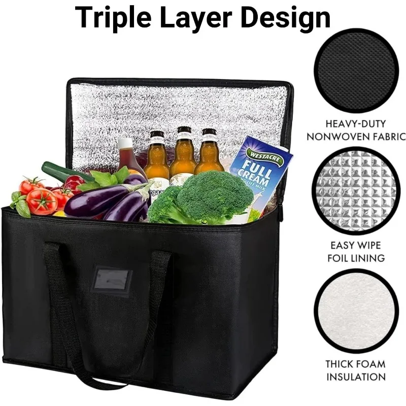 16/28/50/70L Food Delivery Bag Large Thermal Bag for Food Delivery Insulated Cooler Bag Foldable Reusable Grocery Bag Keeps