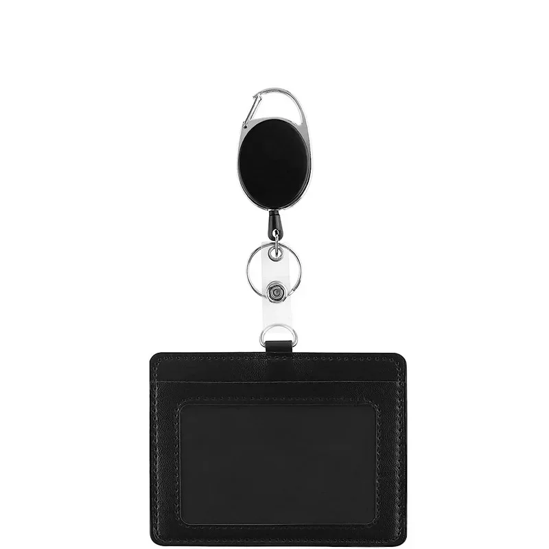 Credit Card Holder Black Color Card Holder Lanyard Solid Color ID Card Holder Retractable Badge Reel Office Supplies