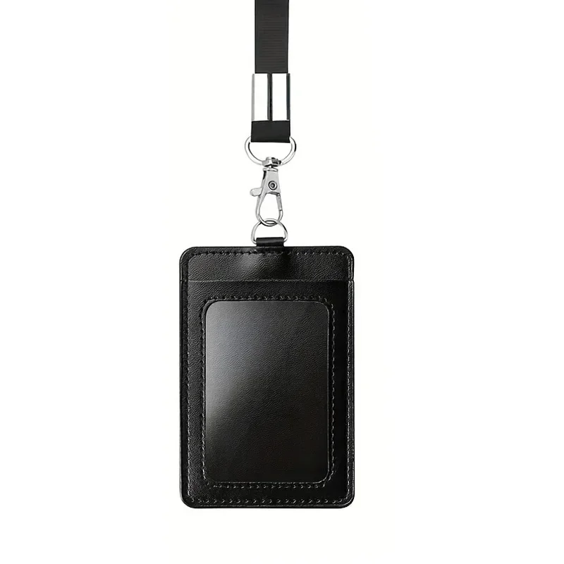 Credit Card Holder Black Color Card Holder Lanyard Solid Color ID Card Holder Retractable Badge Reel Office Supplies