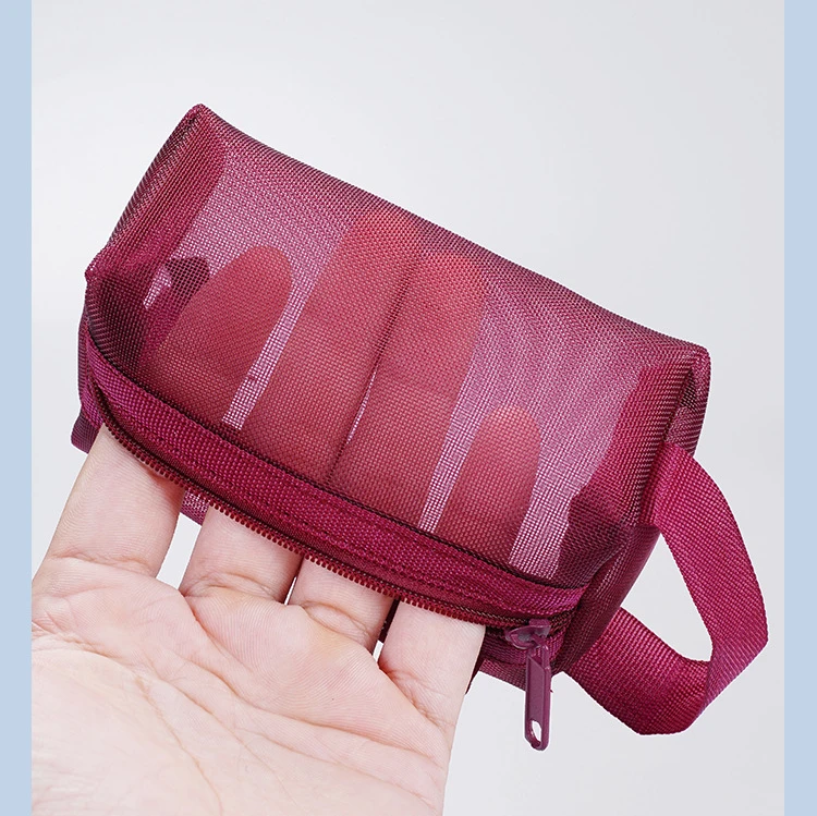 Mini Clear Nylon Mesh zipper Cosmetic Bags Cute Women Small Lipstick Makeup Bags Pouch Data Line Key Earphone Organizer Case