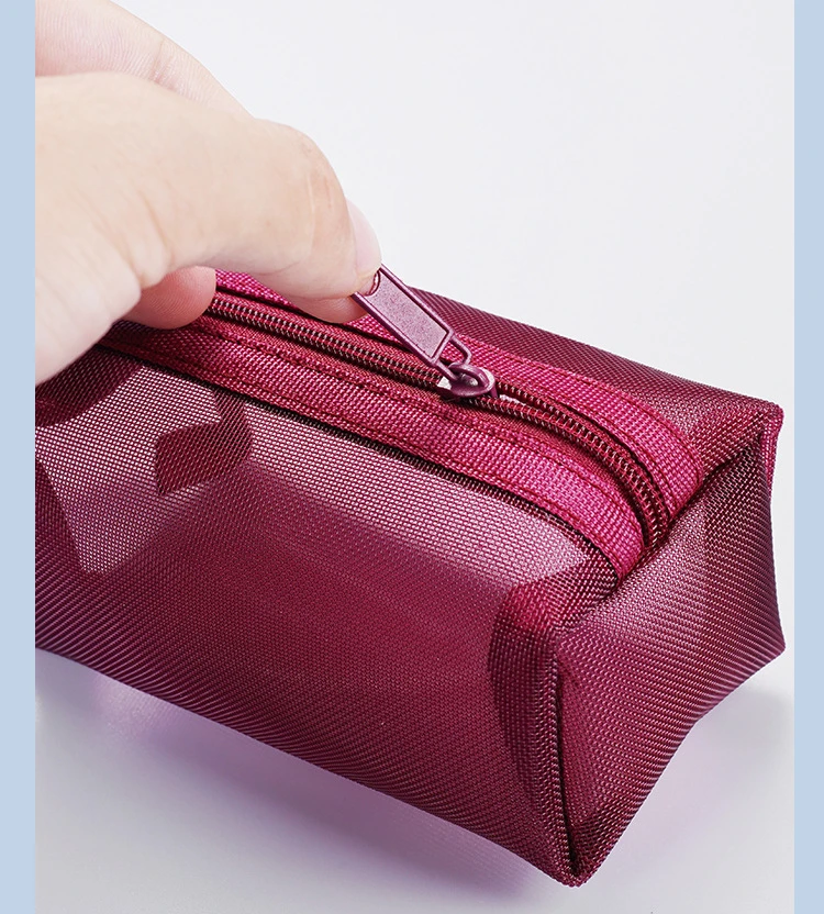 Mini Clear Nylon Mesh zipper Cosmetic Bags Cute Women Small Lipstick Makeup Bags Pouch Data Line Key Earphone Organizer Case
