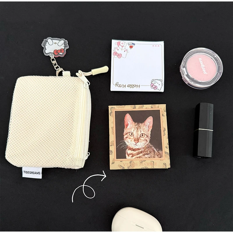 Travel Makeup Storage Bags New Mesh Coin Purse Simple Portable Mini Bag Multi-purpose Square Bag Double-layer Zipper Card Holder