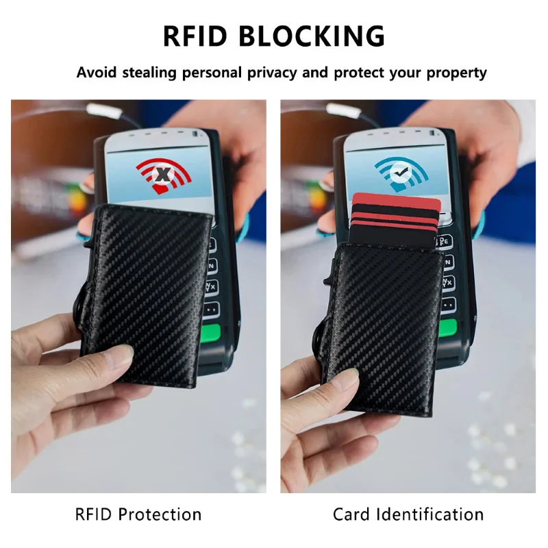 RFID Anti-scan Card Holder, Carbon Fiber Men Slim Wallet, Portable Bank ID Card Organizer Multifunctional Coin Money Storage Bag