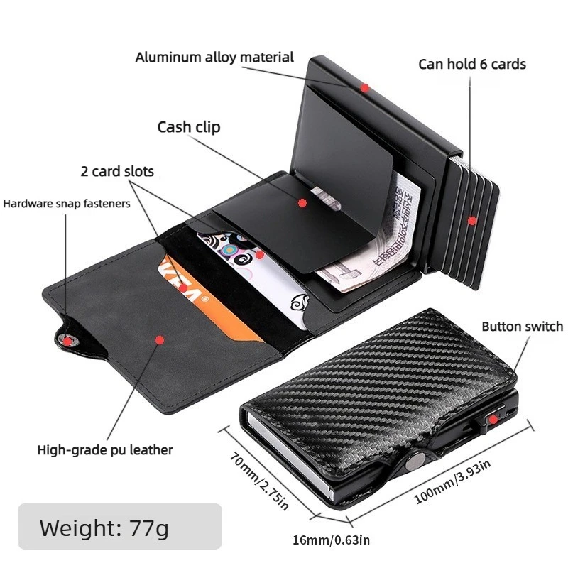 RFID Anti-scan Card Holder, Carbon Fiber Men Slim Wallet, Portable Bank ID Card Organizer Multifunctional Coin Money Storage Bag