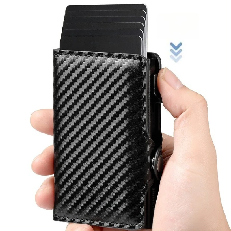 RFID Anti-scan Card Holder, Carbon Fiber Men Slim Wallet, Portable Bank ID Card Organizer Multifunctional Coin Money Storage Bag