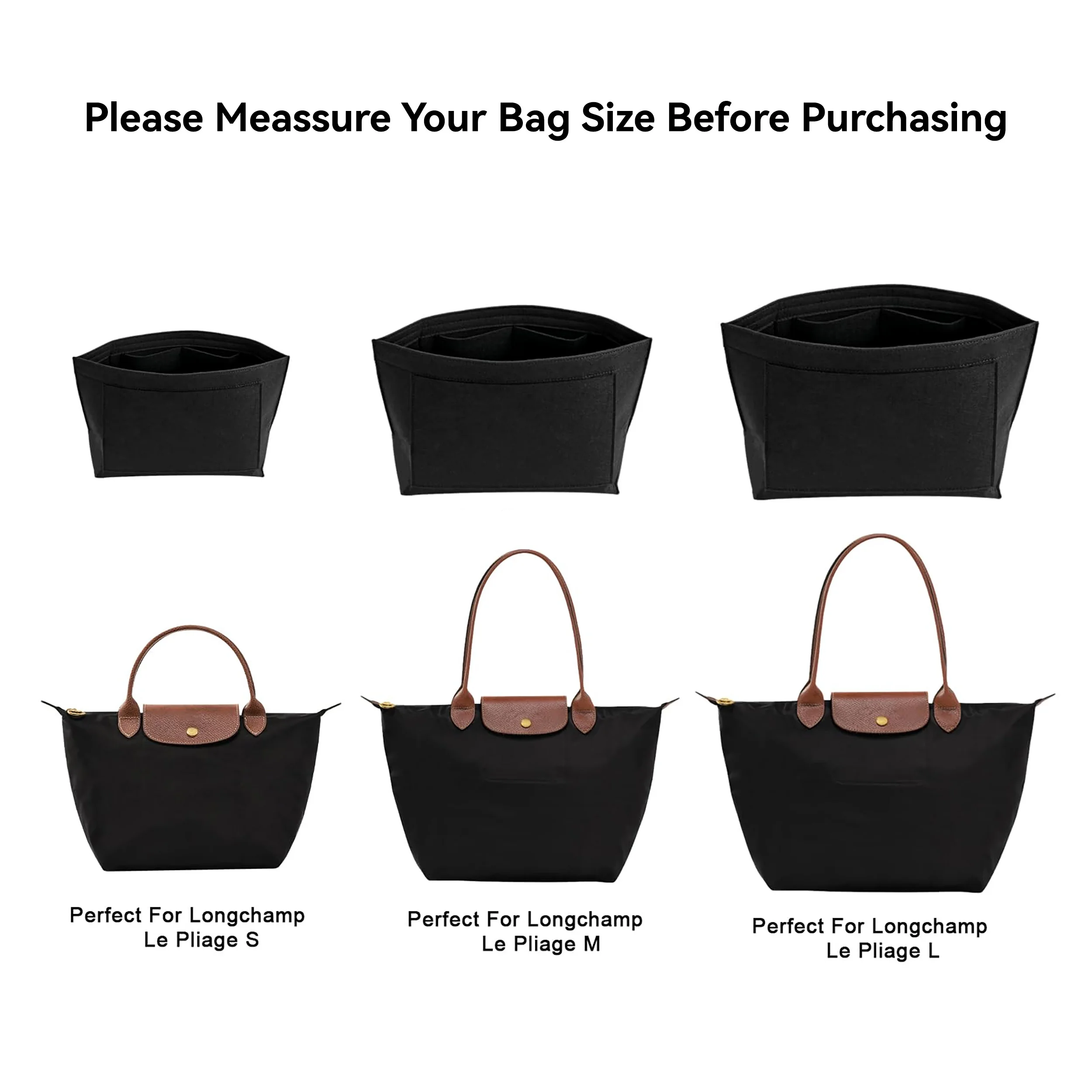 Felt Insert Bag Fits For Longchamp Handbag Liner Bag Felt Cloth Makeup Bag Support Travel Portable Insert Purse Organizer