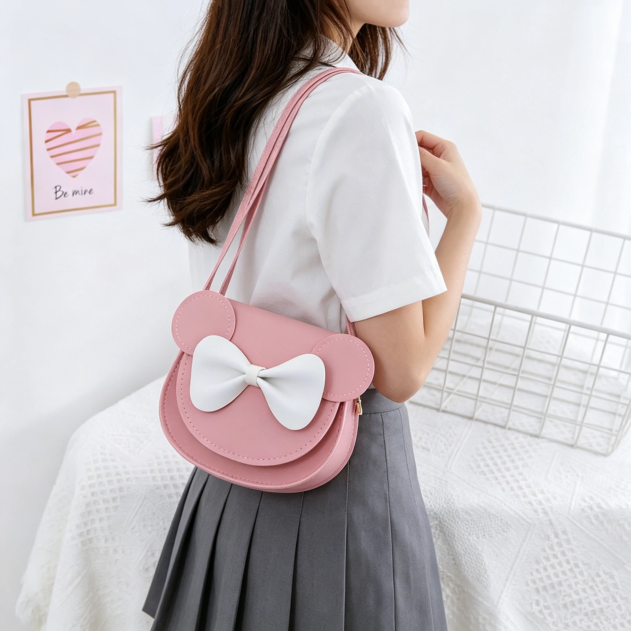Stylish Mini Crossbody Shoulder Bag, Hard Shell Purse With Cute Mouse Ears And Bow, Suitable For Little Girls, Lovely Princess K