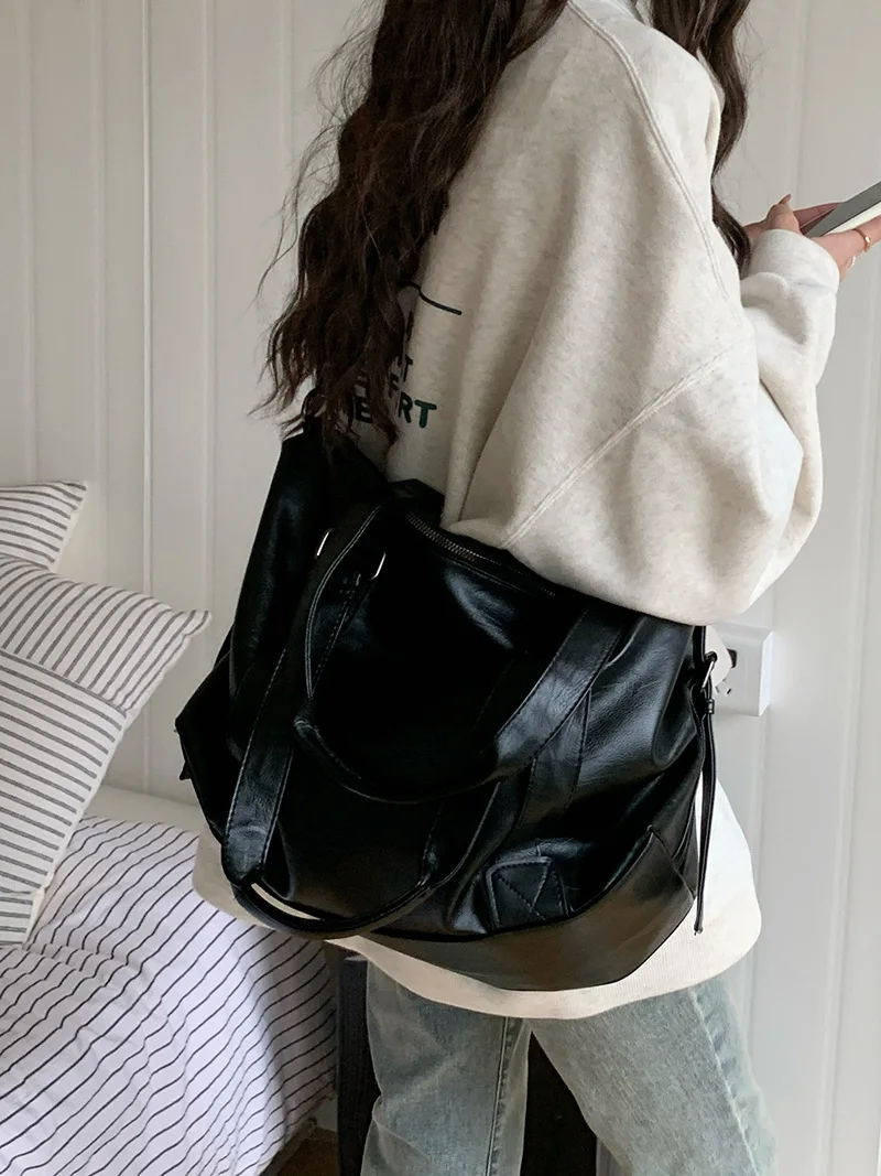 Fashion Tote Bag Leather Women Bag Simplicity Handbag Solid Vintage Shoulder Messenger Bag for Ladies