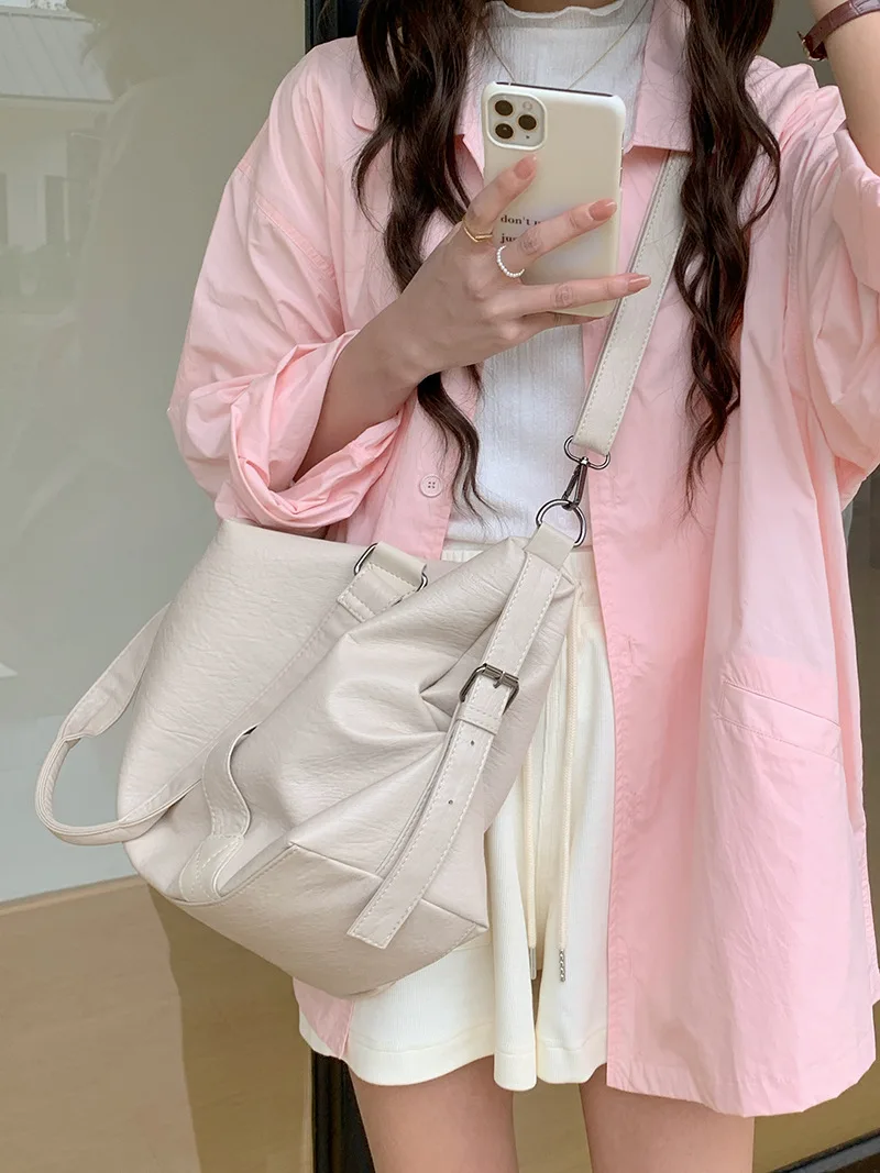 Fashion Tote Bag Leather Women Bag Simplicity Handbag Solid Vintage Shoulder Messenger Bag for Ladies