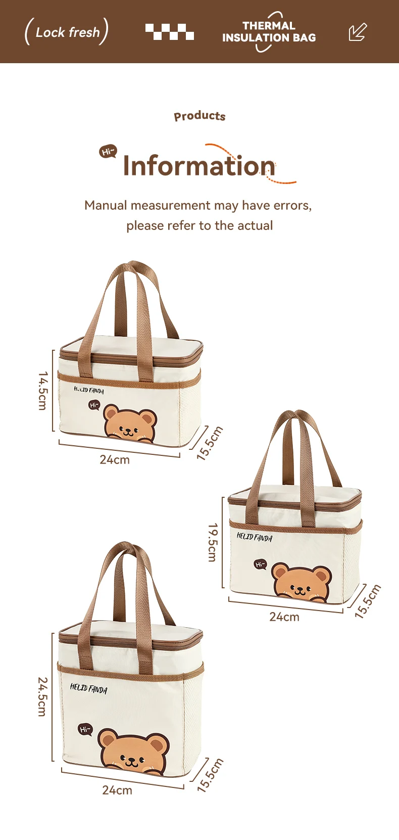 WORTHBUY Cute Thermal Lunch Box Bag Student Portable Large Capacity Insulated Lunch Bag Waterproof Reusable Picnic Cooler Bag