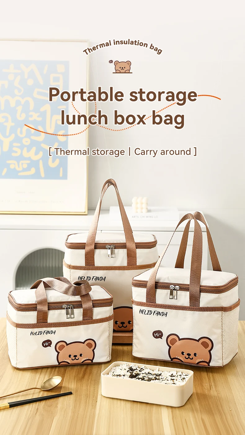 WORTHBUY Cute Thermal Lunch Box Bag Student Portable Large Capacity Insulated Lunch Bag Waterproof Reusable Picnic Cooler Bag