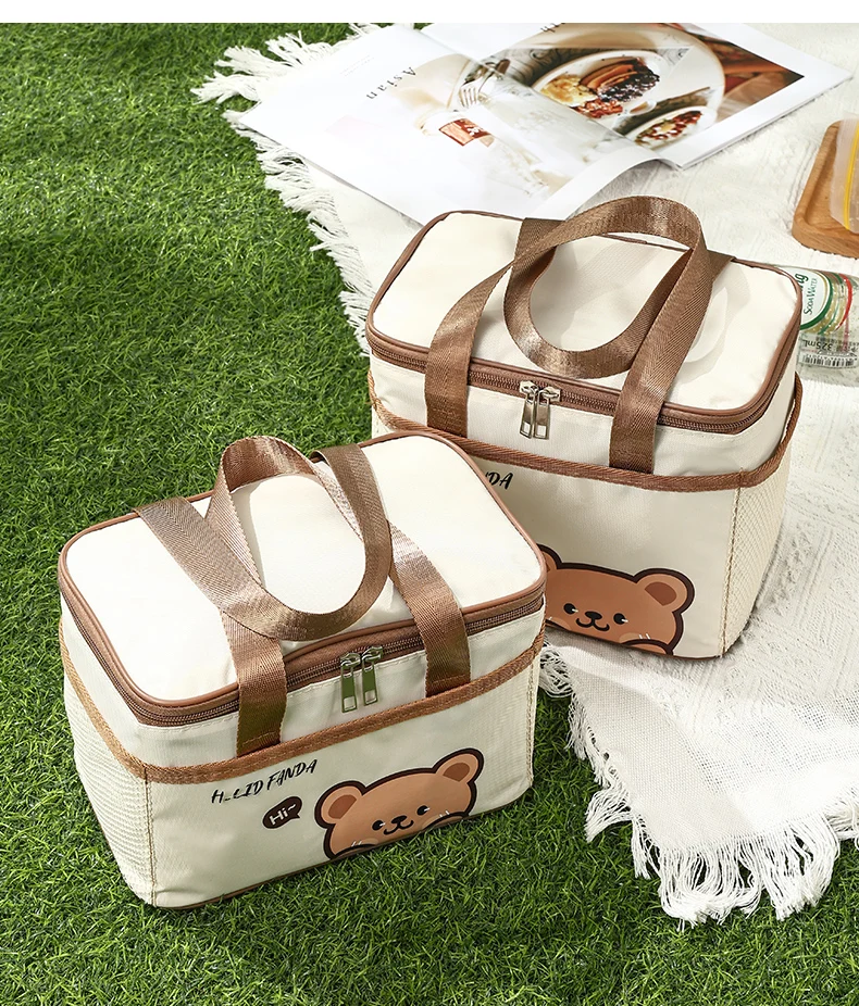 WORTHBUY Cute Thermal Lunch Box Bag Student Portable Large Capacity Insulated Lunch Bag Waterproof Reusable Picnic Cooler Bag