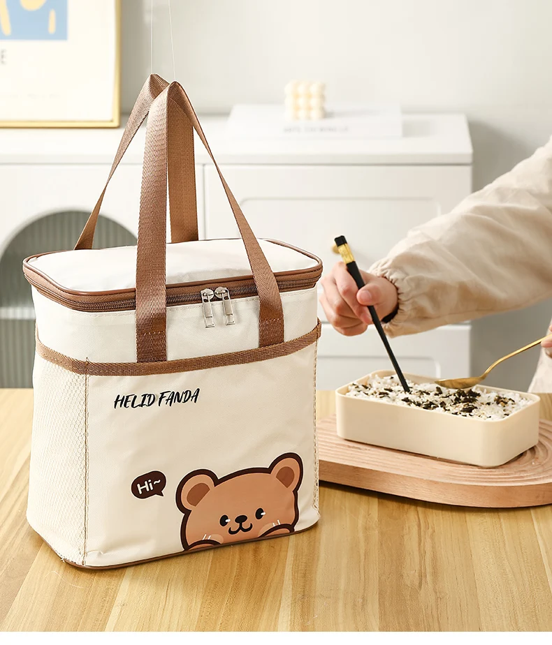 WORTHBUY Cute Thermal Lunch Box Bag Student Portable Large Capacity Insulated Lunch Bag Waterproof Reusable Picnic Cooler Bag