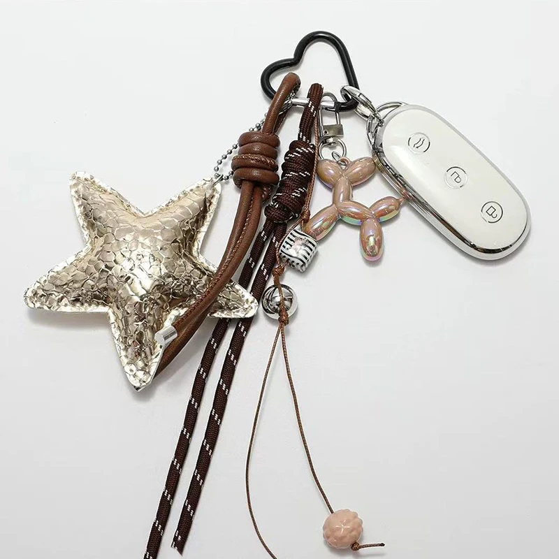 New Leather Star Bag Charm Cute Balloon Dog Rainbow Decorative Keychain Fashion Braided Rope Bag Pendant Accessorie