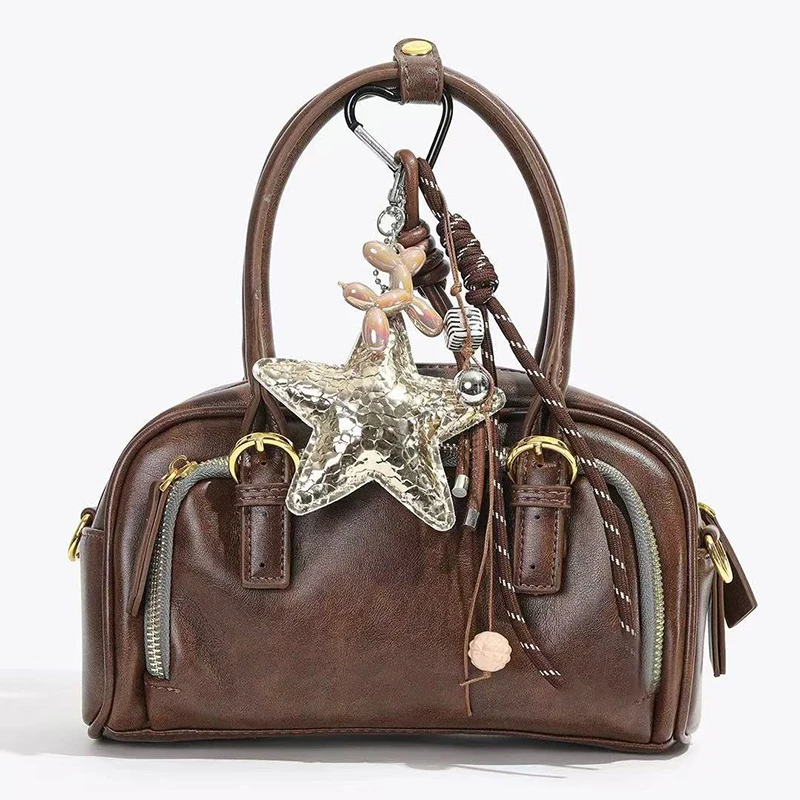 New Leather Star Bag Charm Cute Balloon Dog Rainbow Decorative Keychain Fashion Braided Rope Bag Pendant Accessorie