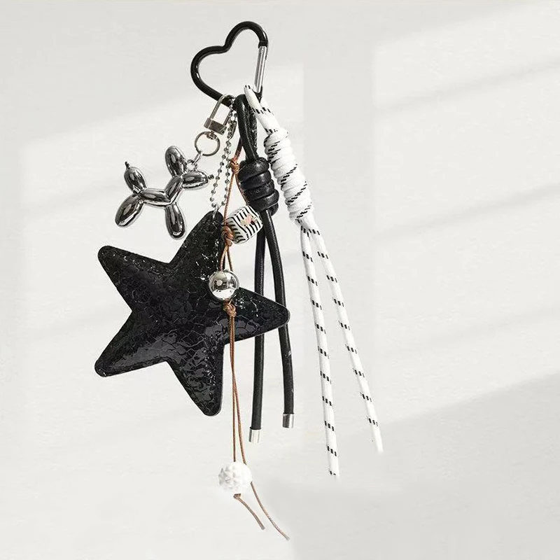 New Leather Star Bag Charm Cute Balloon Dog Rainbow Decorative Keychain Fashion Braided Rope Bag Pendant Accessorie