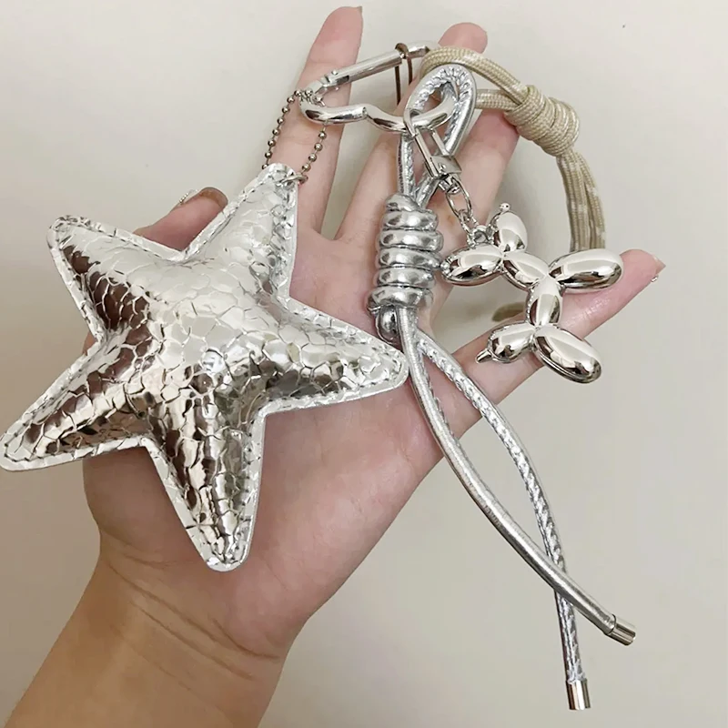 New Leather Star Bag Charm Cute Balloon Dog Rainbow Decorative Keychain Fashion Braided Rope Bag Pendant Accessorie